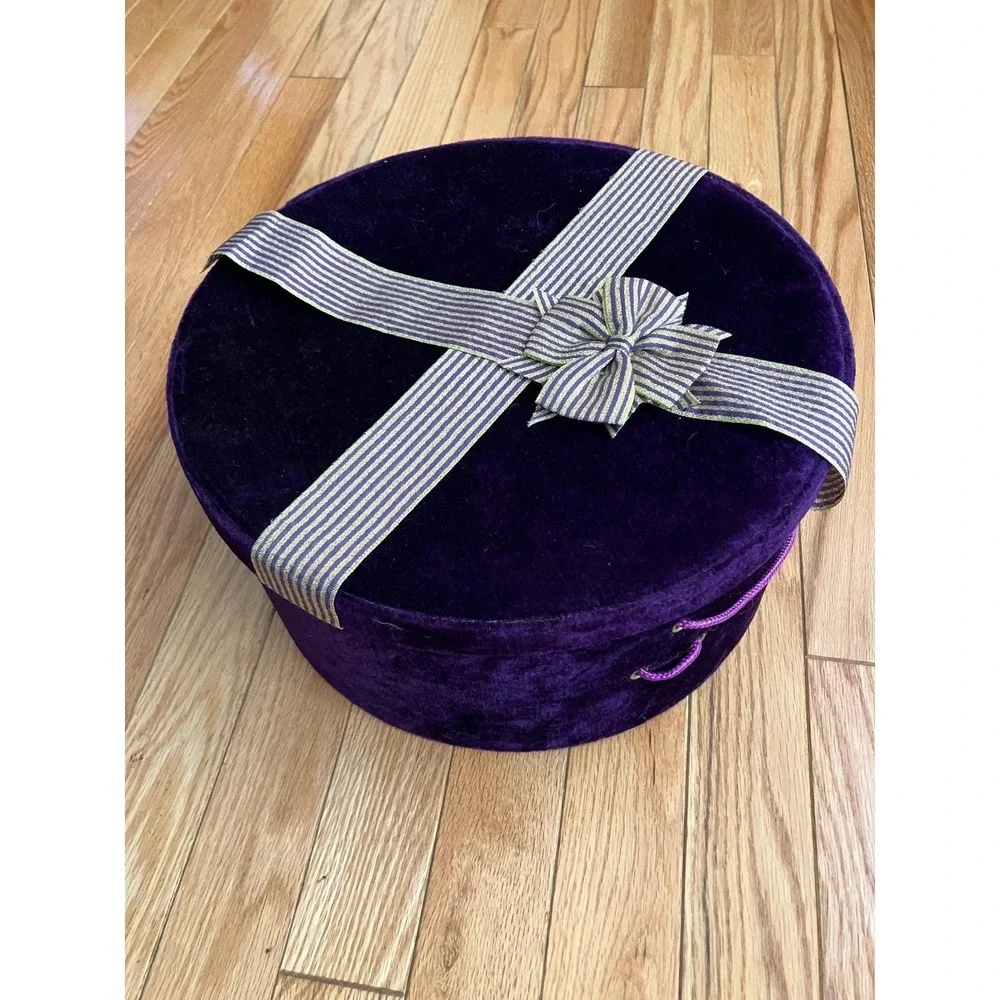 Vintage Purple Round Velvet Hat Box Storage Container Decorative‎ Gift Present